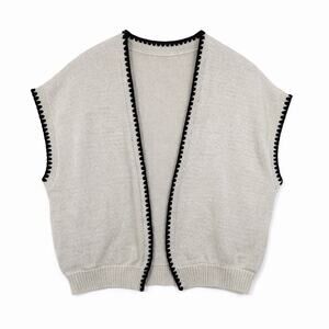 WRAP London Organic Cotton Knit Open Front Vest UK18 US14 Contrast Black Trim